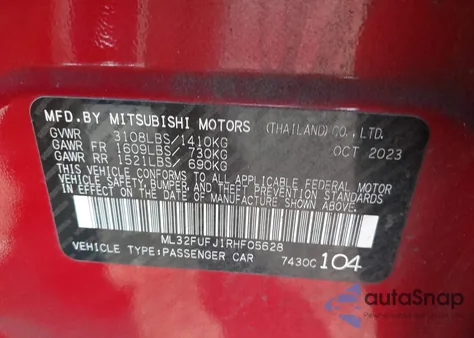 2024 Mitsubishi Mirage G4 Black Edition/Es/Le z USA, uszkodzony, nr VIN ML32FUFJ1RHF05628